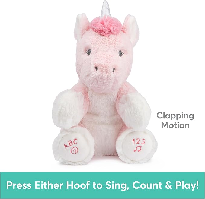 GUND Baby Alora The Unicorn Animated Plush, Singing Stuffed Animal Sensory Toy, Sings ABC Song and 123 Counting Song, Pink, 11”
