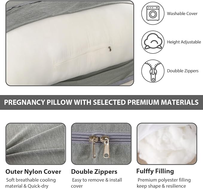 Amagoing Cooling Pregnancy Pillow for Sleeping, 55 inch U Shaped Full Body Maternity Pillow Support for Back, Hip, Belly, Legs for Pregnant Women, Removable Cooling Cover, Pregnant Women Must Have