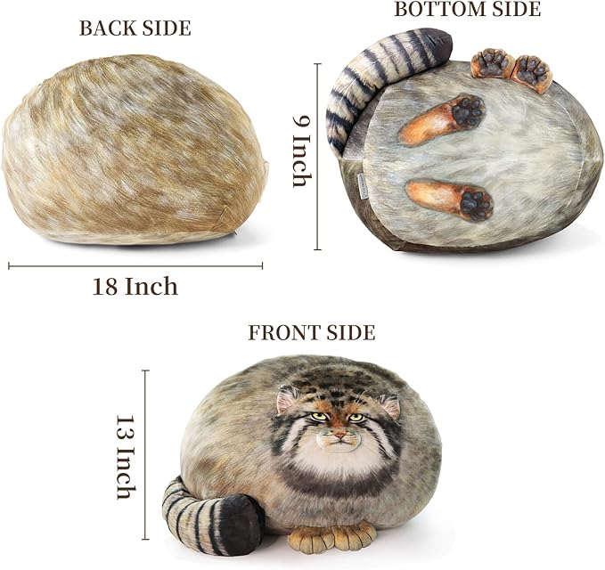 Pallas Cat Stuffed Animal, 45cm/18inch Steppe Cat Plush Cute Plushies for Girls,Kitten Soft Plush Throw Pillow Doll Big Plush Toy Decoration Doll Gift for Kids, Boys, Girls Birthday Christmas