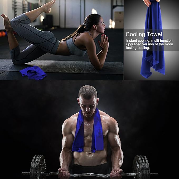 Cooling Towel (Pack of 20, 40"x12") with Pouches for Sports, Workout, Fitness, Gym, Yoga, Golf, Pilates, Travel, Camping & More