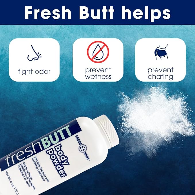 Fresh Butt Body Powder for Men & Women - Talc-Free with Calamine for Friction Fighting, Anti-Chafing, Anti-Itch, Odor & Sweat Absorbing, Unscented, 6oz