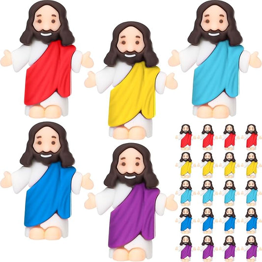 Barydat 25 Pcs Little Jesus Figures Baby Mini Jesus Figurines Bulk to Hide and Seek Tiny Miniature Christ Savior Figurine Toy Religious Gift for Easter Egg Stuffer Sunday School Baptism, Multicolor