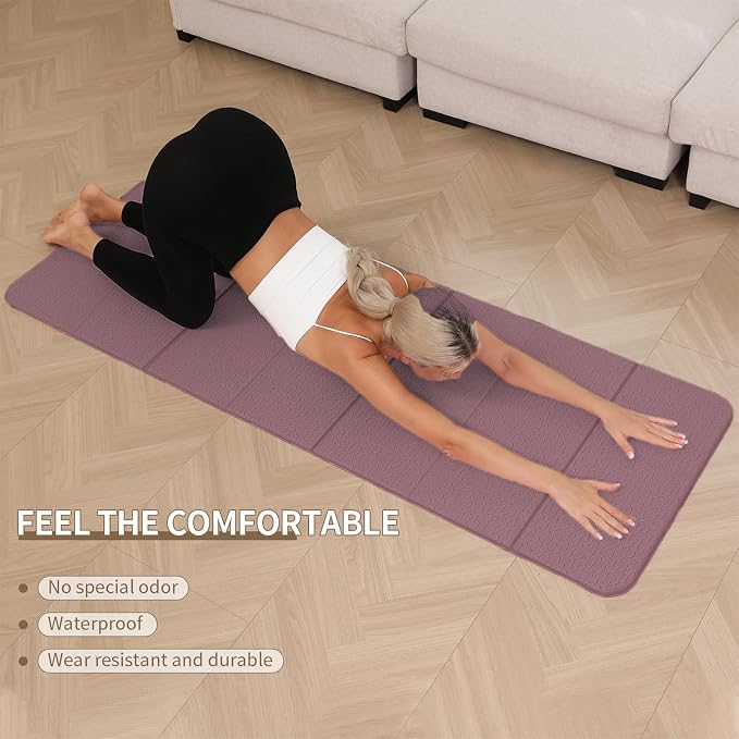 PAIDU Foldable Yoga Mat - 10mm Extra Thick, 75"26" Non-Slip Exercise Fitness Mat | SGS Eco-Certified, Portable for Yoga/Pilates/Studio/Home Workout
