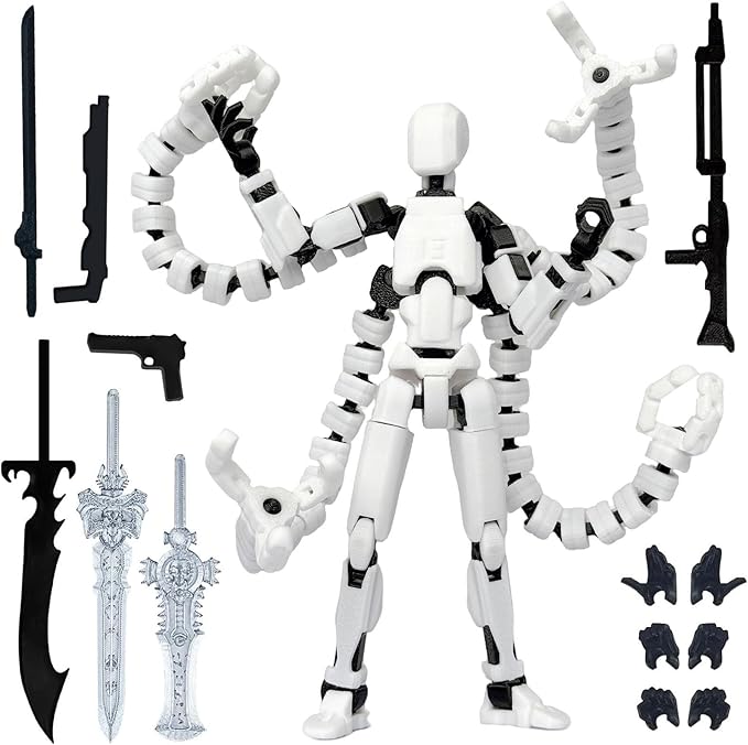 Already Assembled T13 Action Figure Accessories,T13 Multi-Jointed Movable,for Collectors Desktop Decorations t-13 Movability 3D Printed Toys (White, 7.2 Inch)