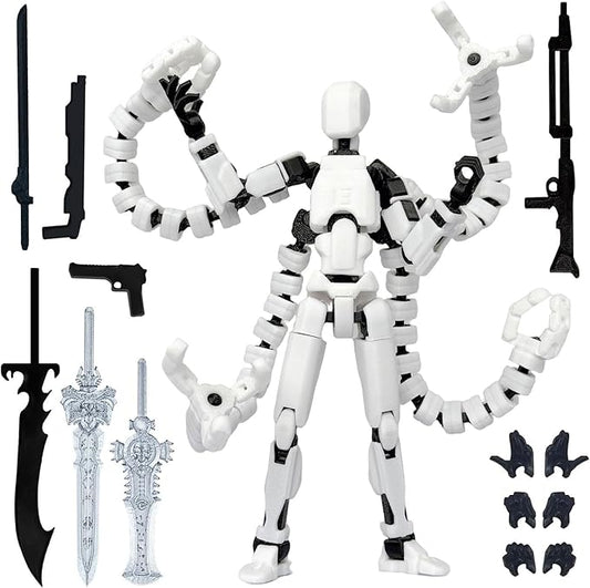 Already Assembled T13 Action Figure Accessories,T13 Multi-Jointed Movable,for Collectors Desktop Decorations t-13 Movability 3D Printed Toys (White, 7.2 Inch)