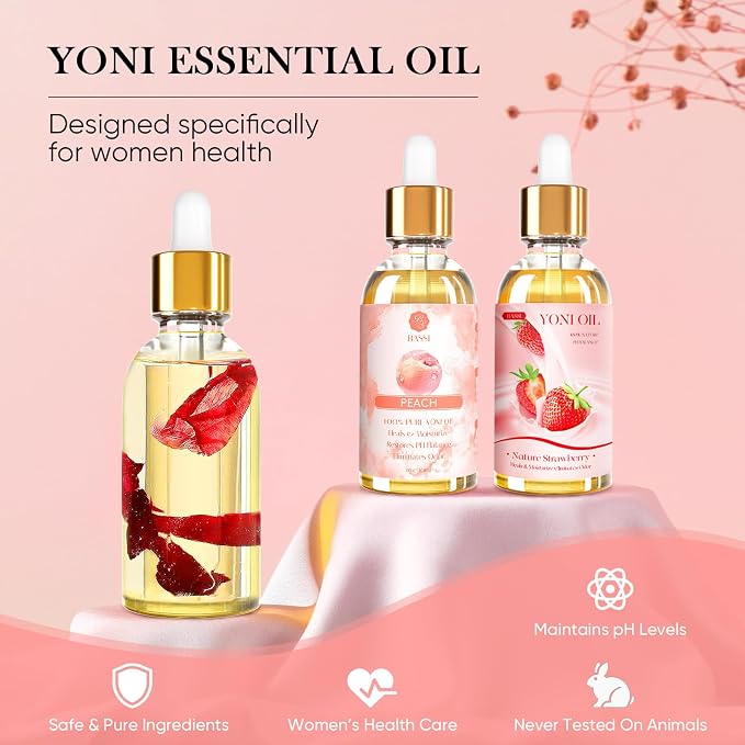 BASSI Yoni Oil for Women 3 Packs Feminine Oil (Rose&Strawberry&Peach)