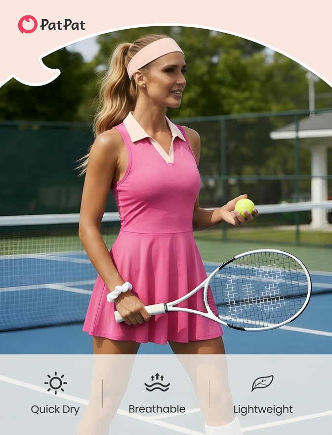 PATPAT Girls Athletic Dress Tennis Summer Outfit with Headband & Shorts | Quick-Dry RapidAir-C Fabric, Lightweight Breathable Golf Dress, Sweat-Wicking 2 Piece sets, Two Hidden Pockets