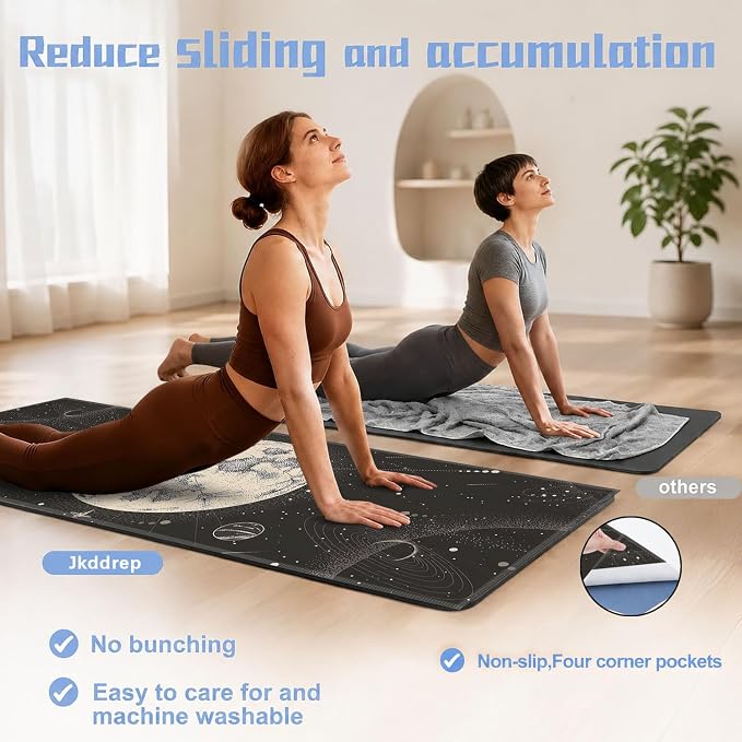 Yoga Mat Towel, Hot Yoga Non Slip with 4 Corner Pockets, 74 x 26 in | Soft Absorbent Microfiber With Four Corner Pockets, Fits Over Yoga Mats For Hot Yoga, Pilates, Gym, And Travel