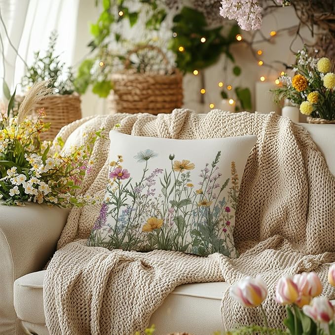 AACORS Spring Pillow Cover 16x16 Inch Flower Decoration Pillow Case Seasonal Decor for Home Sofa Couch