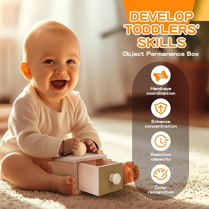 Montessori Toys for Babies 0-6 Months, 6 in 1 Learning Educational Set for Newborn, Toddlers Gifts Includes Spinning Drum, Object Permanence Box, Baby Roller Tummy Time Mirror and More