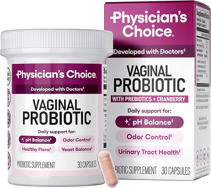 Physician's CHOICE Vaginal Probiotics for Women, pH Balance & Odor, 30ct | Supports Odor Control, Vaginal Flora, Yeast Balance & Feminine Health, 6B CFU, Organic Prebiotics, Cranberry Extract