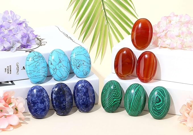 LAIDANLA Turquoise 2.4" Large Palm Stone Healing Crystals Gemstones Calming Effects Energy Balancing Reiki Polished Worry Stone Cleansing Protection Anxiety Stress Relief Therapy 1PC