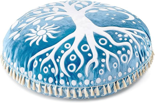 Hihealer Meditation Cushion, Large Velvet Floor Pillow for Yoga, Meditation & Mindfulness, Supportive Memory Foam Bolster (Blue)