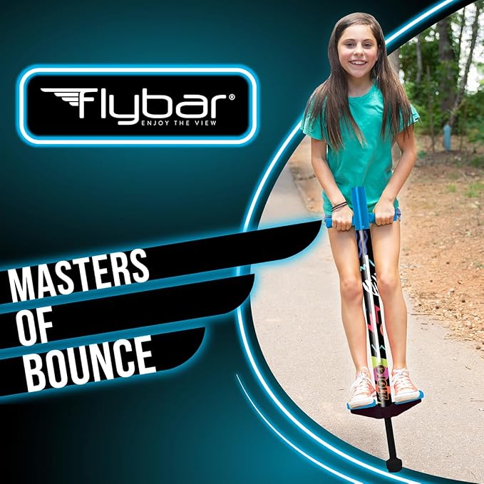 Flybar Jolt Pogo Stick for Kids, Perfect for Beginners w/Foam-Covered Metal Frame, Handles & Padding, Non-Slip Foot Pads, Wide Tip, Outdoor Active Play Toy for Boys & Girls, Ages 6+, Retro Rocket LED