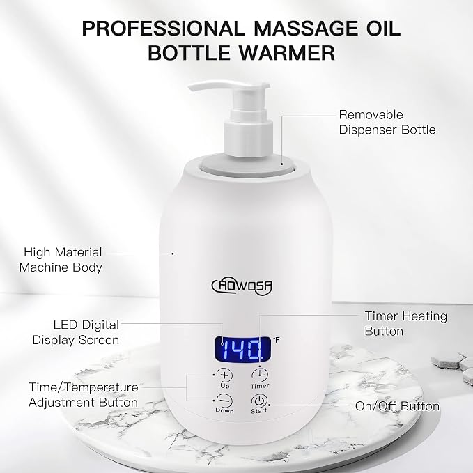 Massage Oil Warmer Bottle Professional Electric Lotion Digital Heater for SPA, Automatic Oil Warmer Heated Oil Lotion Cream for Salon, Barber Shops, Home, with Two Oil Bottle Dispenser (White)