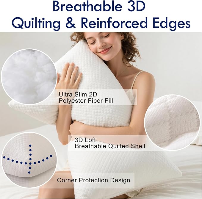 HITO Hotel Pillows Bed Pillows Standard Size Set of 2-100% Virgin Material Down Alternative Pillow - Soft Support for Back, Stomach, Side Sleepers
