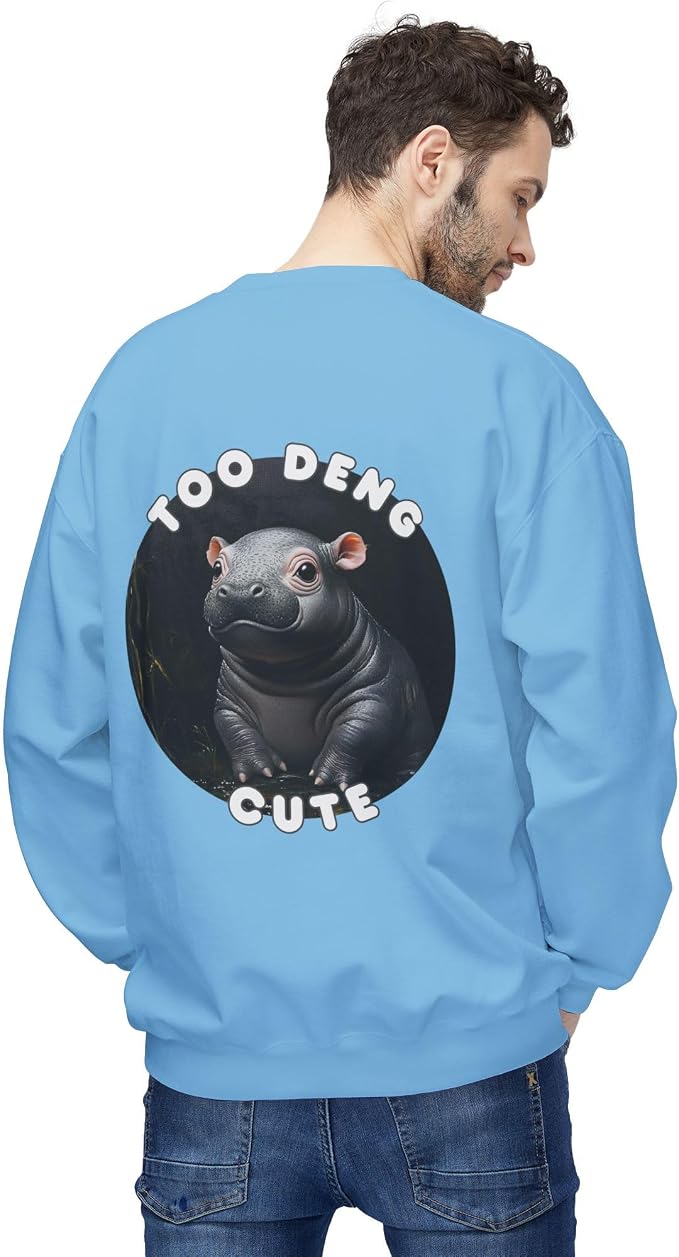 Unisex Fleece Crewneck Sweatshirt - Too Deng Cute Moo Deng Hippo, Cozy Cotton Blend, Classic Relaxed Fit