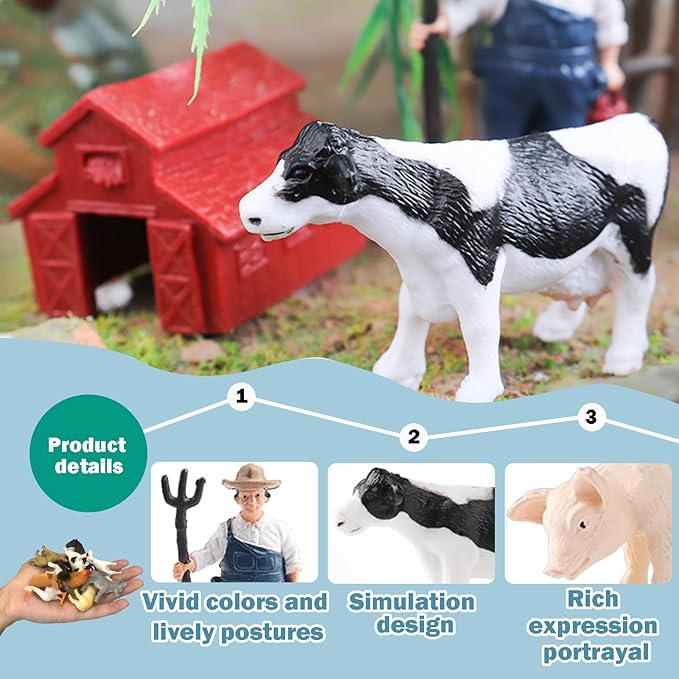 EOIVSH Farm Animal Figures Toys for Kids Toddlers, 22pcs Farm Figurines Playset Includes Farmer Tractor Figures, Realistic Barn Toy Pretend Play Set for Boys Girls 3-12 Years Old