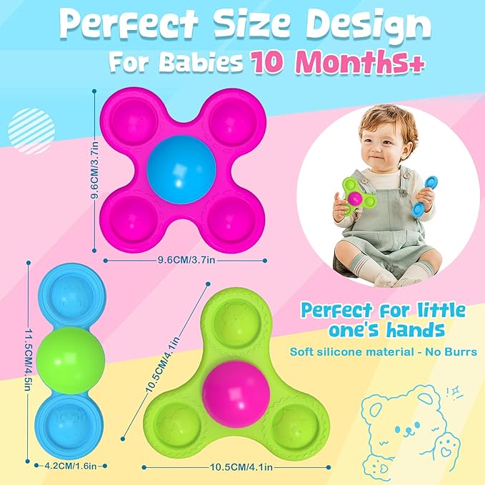 Suction Spinner Toys for Babies Bath Toys for Babies 10-12 Months+ Gifts for Kids Suction Cup Toys (Classic Edition - Animals)