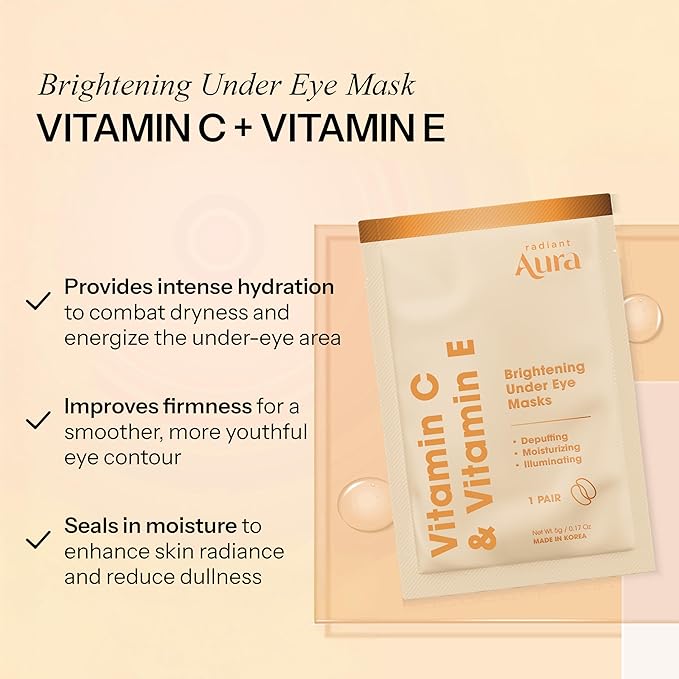 Vitamin C & Vitamin E Under Eye Patches – Dermatologist Tested, Anti Aging, Korean Skin Care – Hydrates, Firms, Reduces Look Of Fine Lines, Puffiness Reducer – Vegan, Clean – 5 Pairs