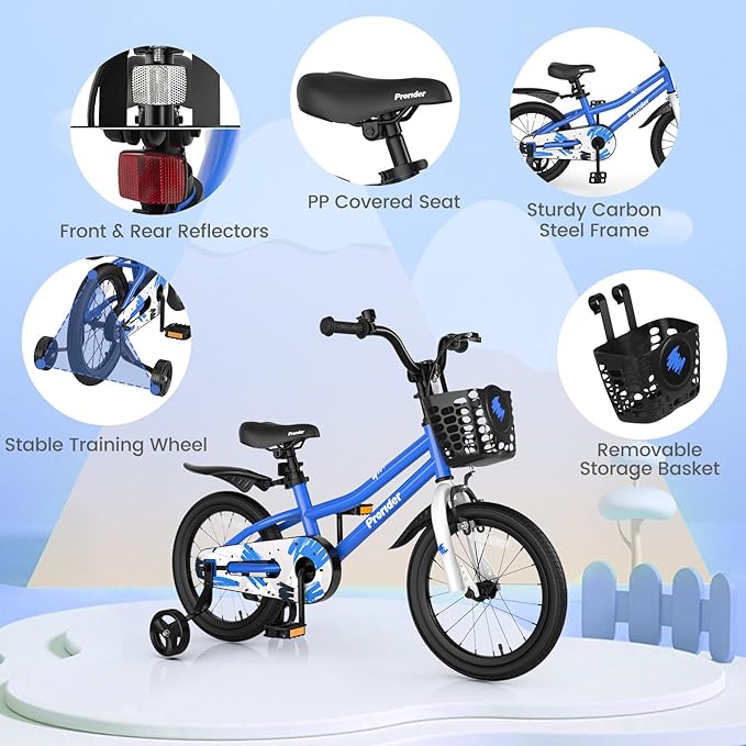 BABY JOY Kids Bike, 12 14 16 18 20 Inch Children Bikes for Boys Girls Teens 3-8 8+ Years w/Training Wheels or Kickstand, Handbrake, Coaster Brake & Removable Basket, Kids Bicycle of Multiple Colors