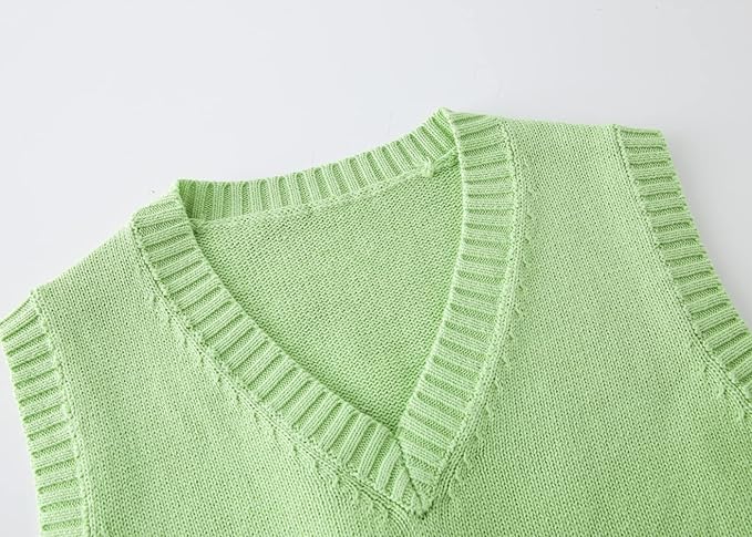 jinghuiyue Women’s V Neck Sweater Vest School Uniform Solid Color Sleeveless Knit Sweaters Pullover Tank Tops
