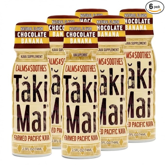 Taki Mai Chocolate Banana Kava Kava 2.5 oz (6-pack) Shots – Noble Kava Root Drink, Ready to Drink for Stress Support & Relaxation, Fast Acting Herbal Support for Calming Better Sleep and Balanced Mood