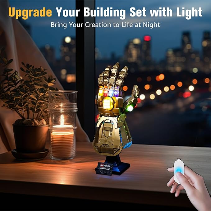 BrickSoul Light Up Kit Compatible with Lego 76191 Building Set, Upgrade Wired Dimmable Lighting Kits Compatible with Marvel Infinity Gauntlet Set for Thanos Glove, Not Included 76191 Building