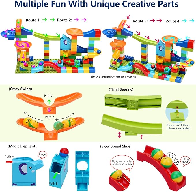 COUOMOXA Marble Run Building for Kids: STEM Building Blocks Set Compatible with Classic Bricks - Educational Toys for Kids Ages 3 4 5 6 7 8+ Home Classroom for Boys Girls