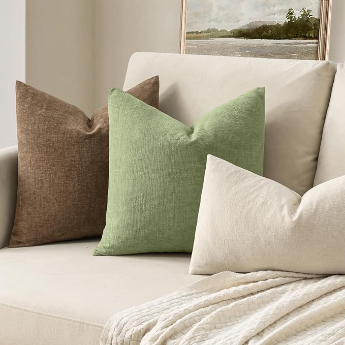 MIULEE Sage Green Chenille Couch Throw Pillow Covers, 18x18 | Set of 2, Soft Modern Farmhouse Style, Decorative Pillowcases for Sofa Living Room Bed, Home Decor
