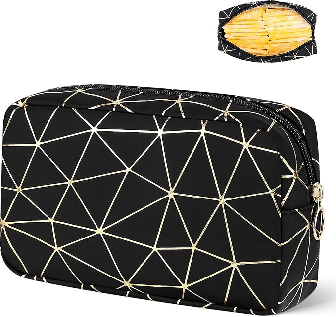 Likesing Period Bag for Girls Womens, Leather Sanitary Napkin Storage Bag, Portable Menstrual Pad Bag Period Pads Pouch (Black Gold)
