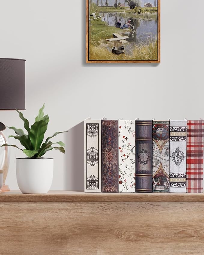 Decorative Wooden Book Box Set of 2 - Vintage Faux Book Boxes for Home Decor, Secret Storage with Magnetic Closure, Antique Style, Linen Cover Design, Perfect for Home Office Bookshelf