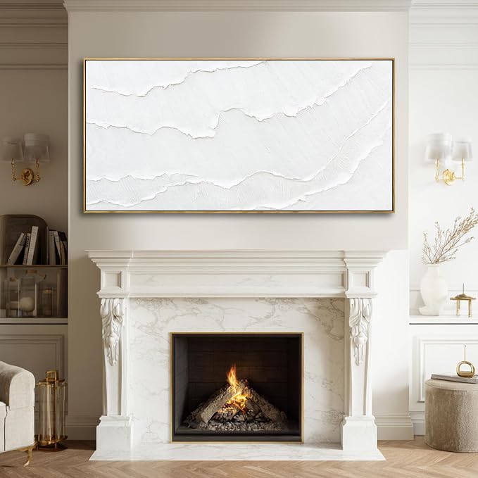 Large Framed White Abstract Wave Canvas Wall Art for Living Room 29x58 Inch