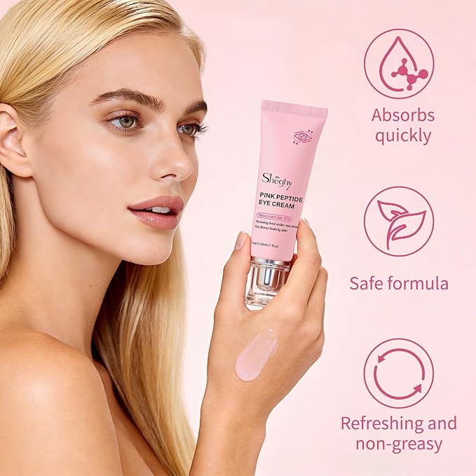 PDRN Pink Peptide Eye Serum Cream, Hydrating & Firming Eye Cream for Dark Circles, Anti-Aging Treatment Reduces Fine Lines, Uneven Skin Tone, Soothing Pink Moisturizer with Peptides, 1.01fl.oz (1)