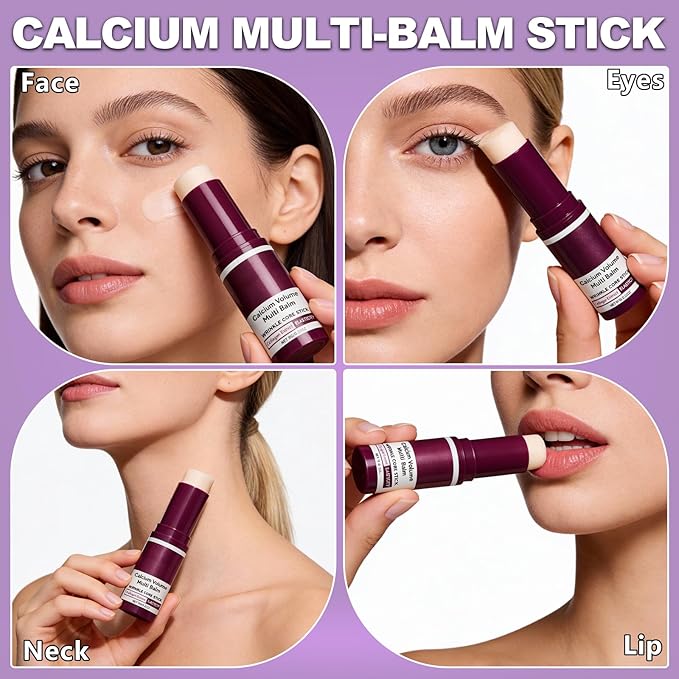 KUNAL 2 PCS Calcium Volume Multi Balm with 1 Brush, Calcium Balm Stick Hydrating, Firming Skin, Reduce Fine Lines Collagen Stick for Face, Eyes, Neck