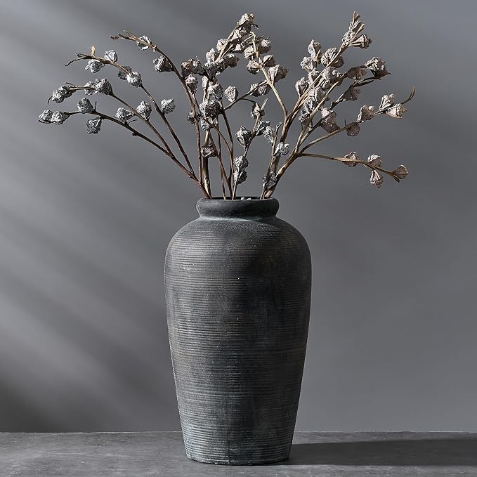 Vaseking Large Ceramic Rustic Vase, 11 inch Minimalist Decorative Farmhouse Tall Vase for Home Decor, Living Room, Shelf Decor, Enterway, Wedding, Table Decoration, Bronze
