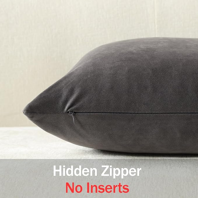 Euro Sham Covers 26x26 Dark-Grey: Pack of 2 Cozy Soft Velvet Square Modern Luxury Decorative Throw Pillow Cases for Sofa Couch Living Room Bed Home Decor
