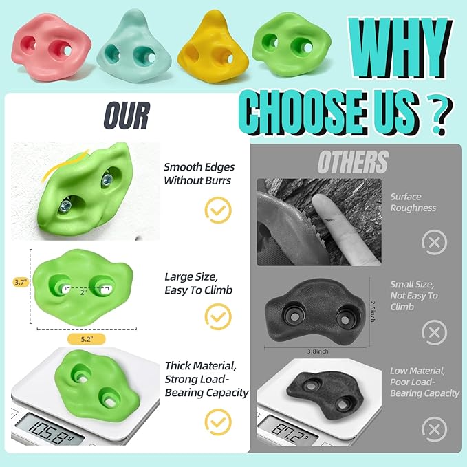 30 PCS Large Rock Climbing Holds for Kids, Extra Large Climbing Rock Wall Grips, Adult Rock Wall Holds Climbing Kit with Hardware for Indoor and Outdoor Climbing Holds（Pastel Color）
