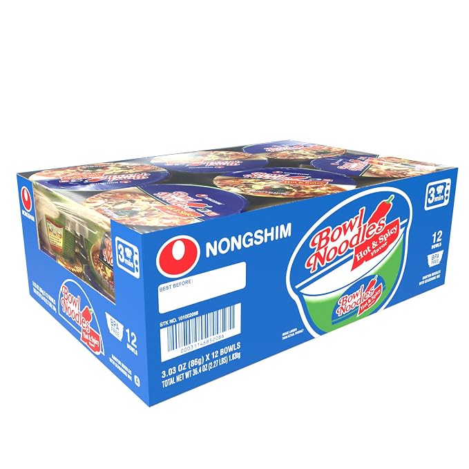 Nongshim Ramen Noodles, Gourmet Instant Ramen bowl, Premium Microwavable Noodle Soup, Hot & Spicy, 3.03 Ounce (Pack of 24)