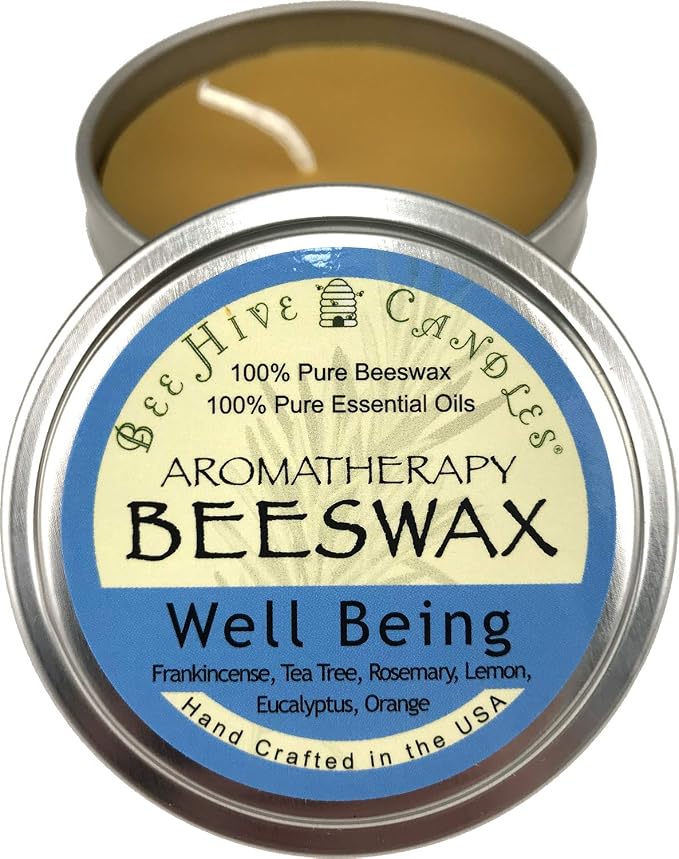 Bee Hive Candles Aromatherapy Beeswax Travel Tin (Well Being, 6oz)