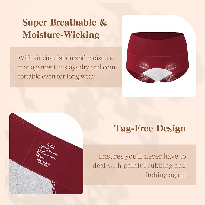 Women's Period Washable Urinary Incontinence Cotton Brief Underwear Menstrual Panties with Leakproof