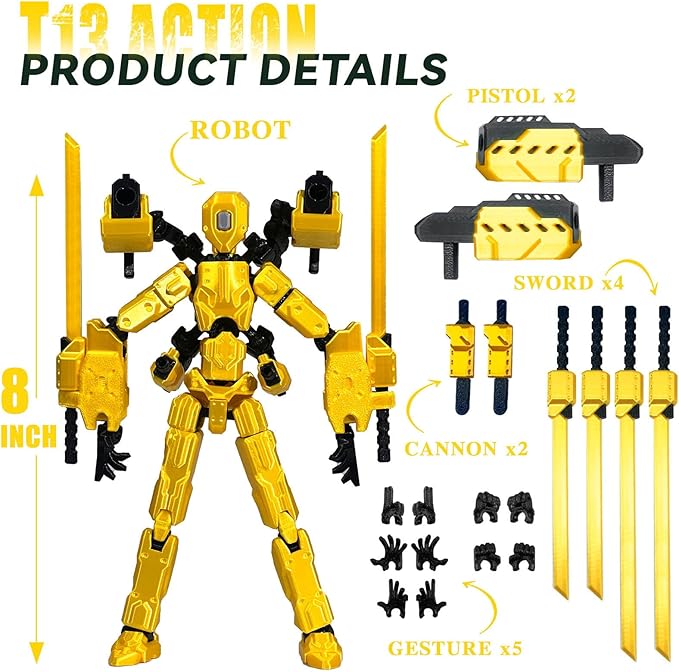 (Assembly Completed) 8 inch T13 Action Figure Set,T 13 Action Figure Multi-Articular Mobile Robot Nova T-13,Desktop Decorations for Game Lovers Toys (Red)