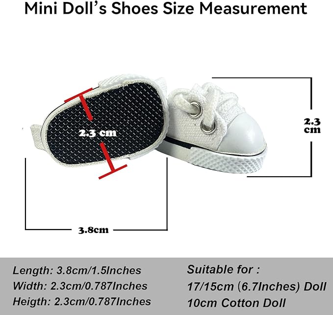 2 Pairs 17cm Doll Shoes, Lace-Up Canvas Sneakers Mini Shoes for 17cm Dolls, Fingerboard Shoes, Mini Finger Shoes, Clothing Accessory for 6.7in Dolls (Red & White)