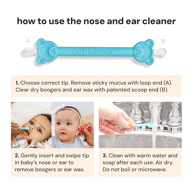 oogiebear: Baby Nose Cleaner & Ear Wax Removal Tool - Safe Booger & Earwax Removal for Newborns, Infants, Toddlers - Dual-Ended - Essential Baby Stuff, Diaper Bag Must-Have - 3 Pack with a Pouch