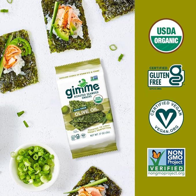 Gimme 20 CT Extra Virgin Olive Oil Organic Seaweed Snacks, 5g, 0.17oz