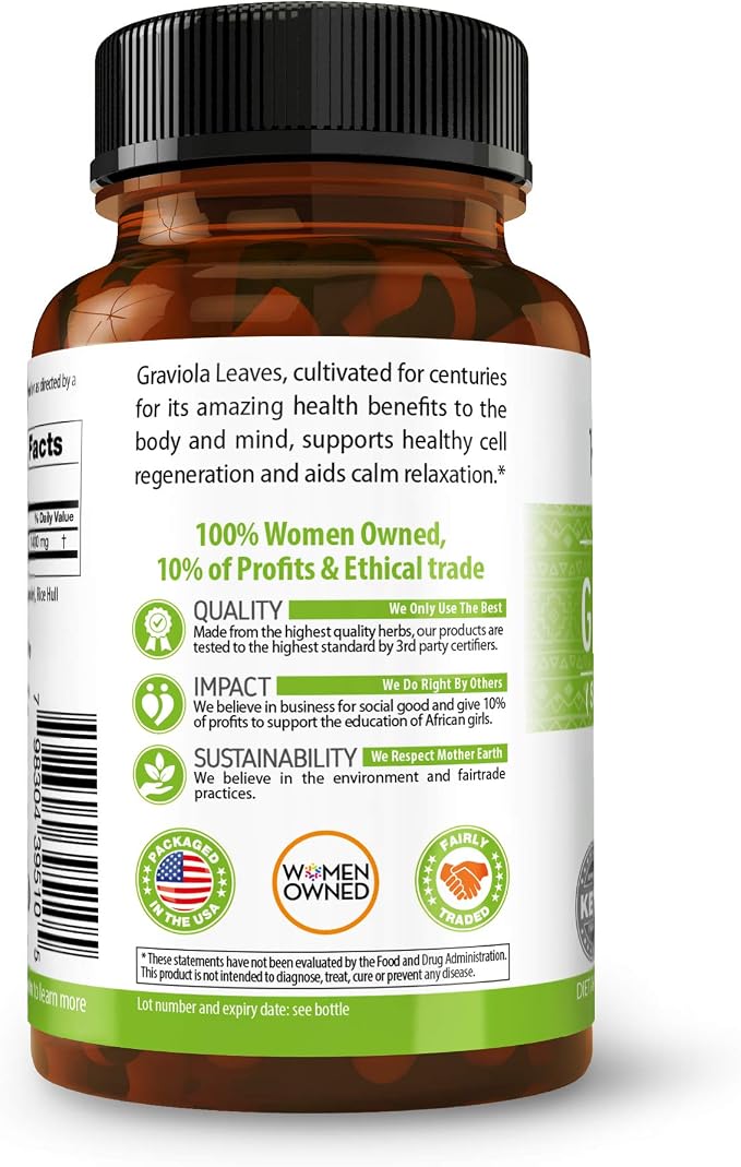 Herbal Goodness Soursop Capsules - 4X Strength Guanabana Soursop Leaves Extract for Cell Function & Immune Support | Digestive Health Supplement - Non GMO, USDA Organic Graviola 60 Vegan Pills 700mg