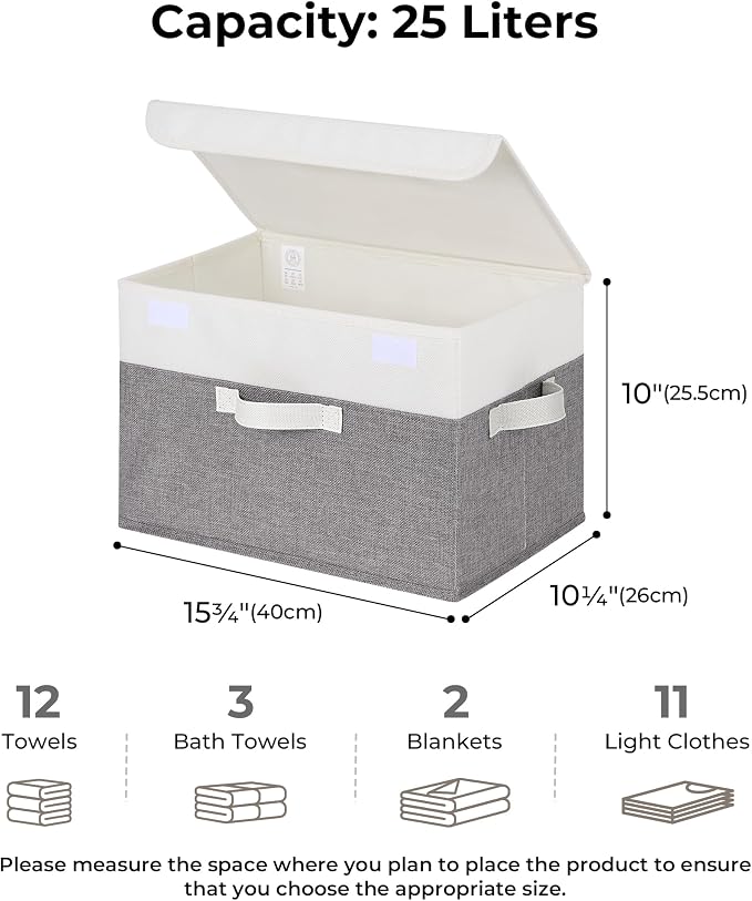 GRANNY SAYS Memory Keepsake Storage Box, Fabric Storage Bins with Lids | Flip-Top Lid, Collapsible, Stackable, 3 Handles, Ideal for Closet Clothes Blanket Toys, Large, White/Gray, 2-Pack