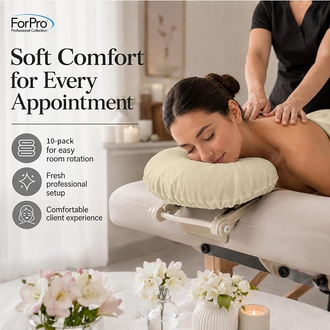 ForPro Premium Microfiber Massage Face Rest Cover, Natural, Ultra-Light, Stain and Wrinkle-Resistant, for Massage Tables, 10-Count