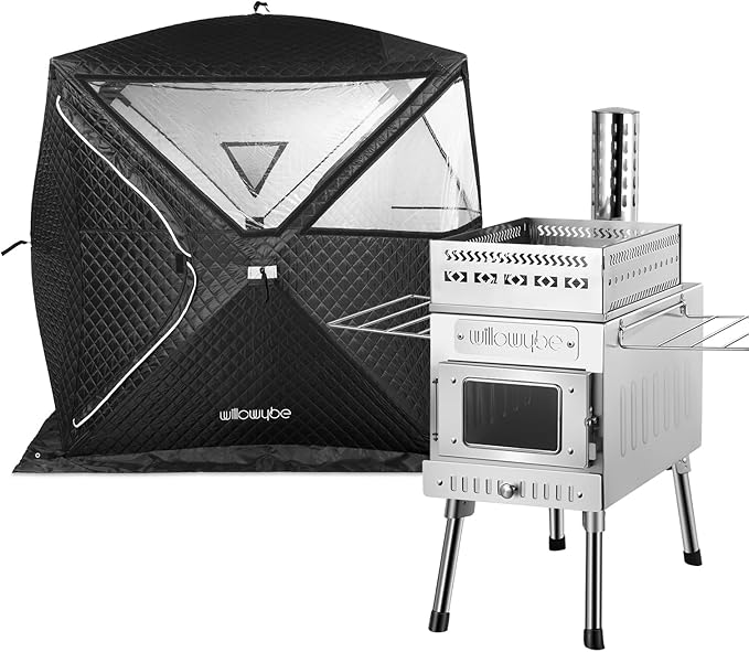 WILLOWYBE Portale Outdoor Sauna Set with Sauna Tent, Sauna Wood Stove for Dry Sauna, Cooking for Family and Friends