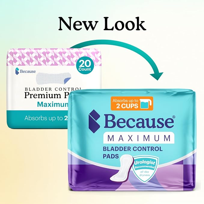 Because Incontinence Pads for Women – Maximum Absorbency for Moderate Bladder Leaks, Discreet Daily Protection, Individually Wrapped, 120 Count, New Version